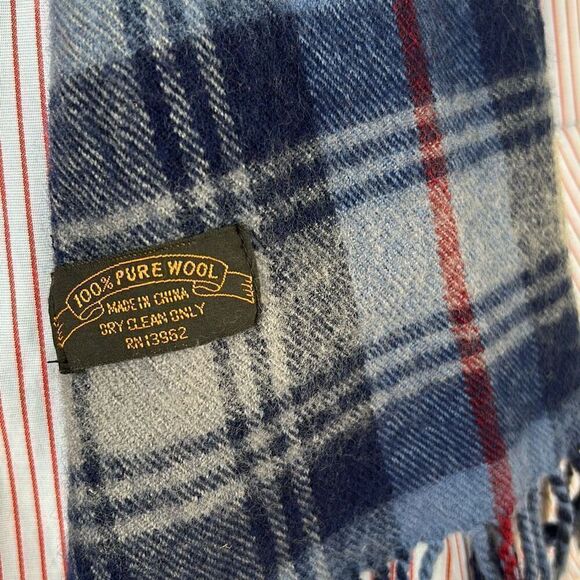 Vintage Plaid 100% Wool Blue and Red Scarf - Picture 3 of 3
